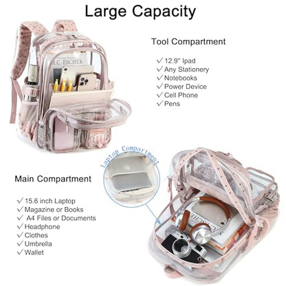 Hidds Clear Backpack for Girls Women Large School Bag Heavy Duty Transparent Backpacks College See Through Bookbag for Stadium Events School Work Festival Security Cute Kids Clear Pink Bow Back Pack - color: Pink Bowknot