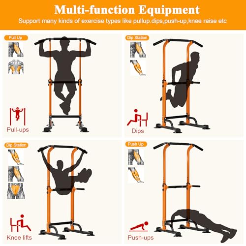 DlandHome Power Tower Pull Up Dip Station Multi-Function Fitness Equipment for Strength Training Adjustable Height Dip Stand for Home Gym - color: Orange