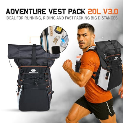 Orange Mud Adventure Pack 20L 3.0 – Black Hydration Backpack with Included 2 L Bladder – Trail Running, Fastpacking, MTB, Hiking & Adventure Gear Pack - color: Black, size: 20L, style: With Trekking Pole Hardware