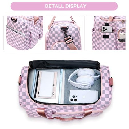 Small Gym Bag for Women, Travel Duffle Bag Carry On Weekender Bag with Shoe Compartment - color: 39#pink Checkered, style: Gym Bag&toiletry Bag
