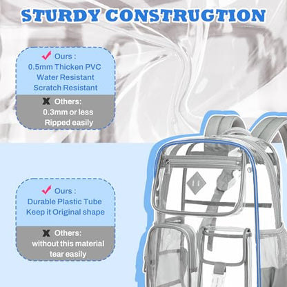 PIG PIG GIRL Clear Backpack for School,Heavy Duty PVC Transparent Bookbag for Girls Stadium Approved See Through Backpack - color: Gray