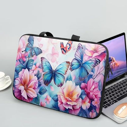 14 15 15.4 15.6 inch Laptop Handle Bag Computer Bag, Pouch Holder Notebook Sleeve Cover Soft Case Compatible for Dell,Lenovo,Toshiba HP, Asus Notebook-Pink Flower Butterfly - color: Pink Flower Butterfly