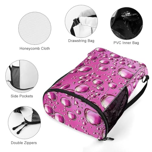 Drawstring Gym Backpack with Shoe Compartment And Wet Pocket, 28L Lightweight Waterproof Peach Water Droplets Sports Backpack for Workout Swim Beach Travel String Bag for Men Women