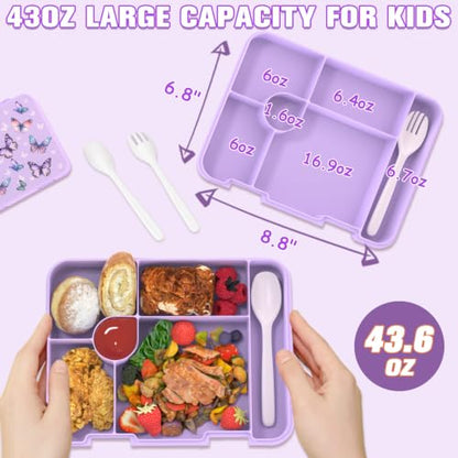 Bevalsa Backpack for Girls, School Bookbag Teen Girls Backpack Set with Bento Lunch Box, Insulated Bag & Pencial Case, 43oz Lunch Containers for Kids Elementary Middle Student (Purple Butterfly) - color: Purple Butterfly