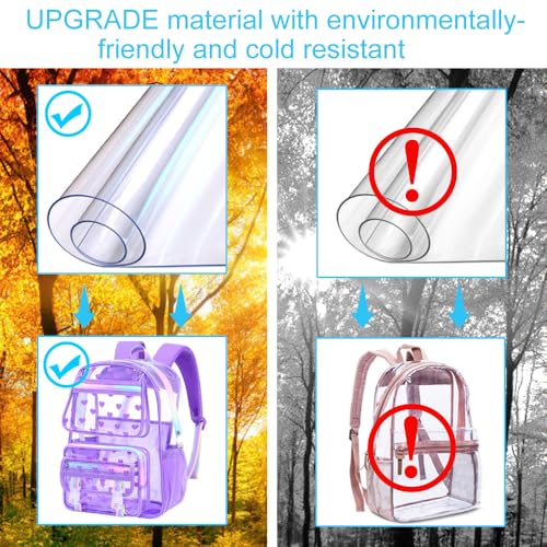 KLFVB 3PCS Transparent Backpack Heavy Duty, Girls See Through School Bag Set, Cute Clear Bookbag for Women - Heart Love Purple - color: Heart Love Purple Clear Backpack