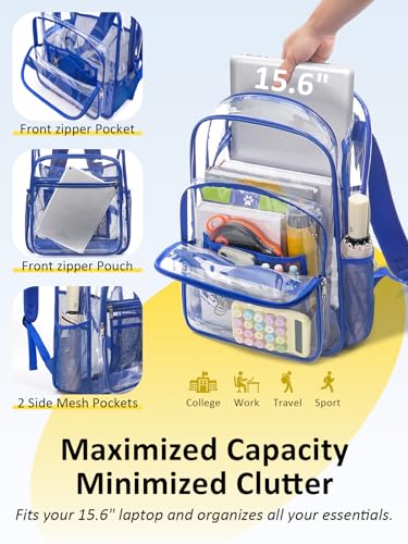 Clear Backpack Heavy Duty With A TSA Lock, 18 Inch Large Clear Back pack, Transparent See Through Bookbag for College, Work, Travel, Sport- Blue - color: Blue