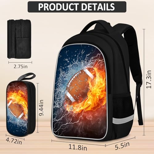 School Backpack for Boys - 4pcs Ameriacn Football Boys Backpack with Lunch Box and Pencil Case for Kids Children Teens Elementary Middle School - Students Bag for Ages 6-18,17″Bookbag Travel Back Pack - color: American Football-02-backpack Set