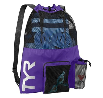 TYR Big Mesh Mummy Backpack for Swim, Gym and Workout Gear, Purple, 40 L - color: Purple