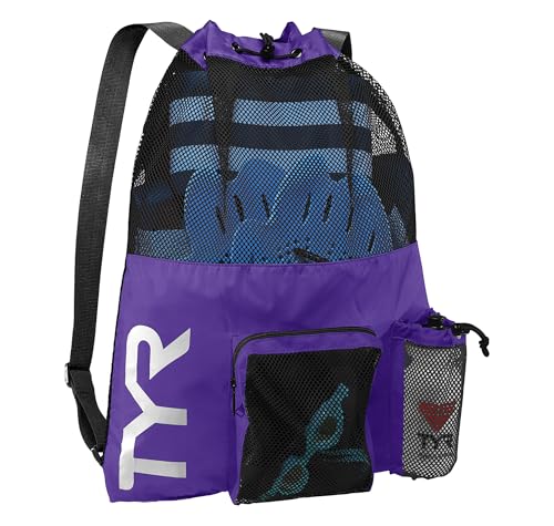 TYR Big Mesh Mummy Backpack for Swim, Gym and Workout Gear, Purple, 40 L - color: Purple