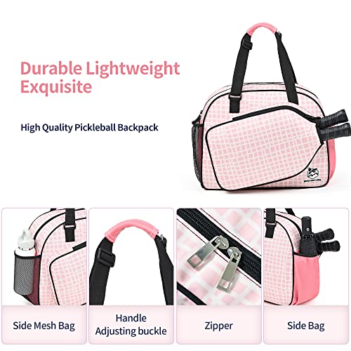 Boulder Bee Pickleball Tote Bag for Women with Paddle Holder - color: Pink Plaid