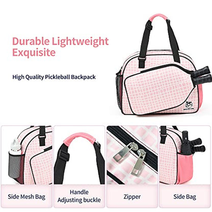 Boulder Bee Pickleball Tote Bag for Women with Paddle Holder - color: Pink Plaid