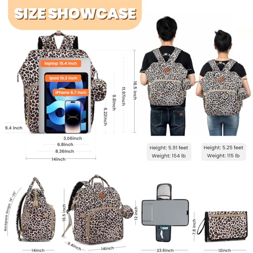 ROSEGIN Diaper Bag Backpack with Changing Pad, Pacifier Case, Baby Bag for Boy Girl Toddler - Large, Stylish, Waterproof Travel Quilted Diaper Bag for Mom - Baby Shower - Cheetah - color: Cheetah