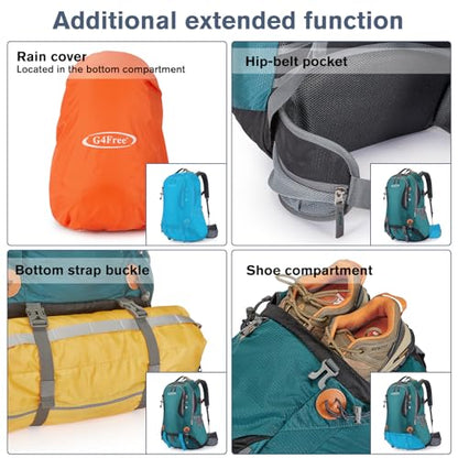 G4Free 50L Hiking Backpack Waterproof Daypack Outdoor Camping Climbing Backpack with Rain Cover for Men Women - color: Dark Green01