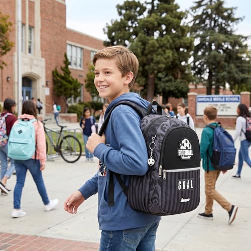 Backpack for Boys Cool Black Backpack for School,Lightweight Elementary Bookbag for Kids Ages 6–12,Back To School Soccer Bookbag - color: Black Football