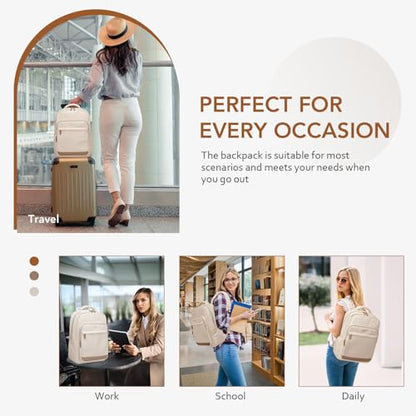 MDODO Laptop Backpack for Women,Travel Backpack with Laptop Compartment,Casual Daypack College Bookbag Computer Work Backpack,15.6 inch,Beige - color: Beige-1 Pcs