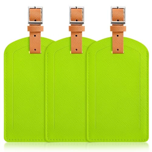 3 Pack Luggage Tags for Suitcases, TSA Approved Bag Tags, Baggage Tags with Privacy Protection, Travel Essentials Luggage Accessories, Neon Green & Brown - color: Neon Green & Brown