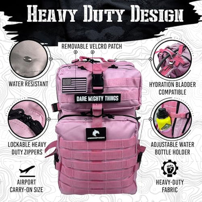 AMERICANPHOENIX 45L Elite Tactical Backpack | 3X Stronger Work & Military Backpack | Water Resistant and Heavy Duty | 3 Day MOLLE Bug Out Bag (Rose Pink) - color: Rose Pink