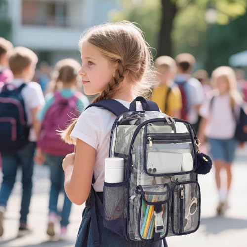 Clear Backpacks for Girls Boys, Heavy Duty PVC Transparent School Bookbag See Through Back Pack for College Work Travel (Navy Blue) - color: Navy Blue
