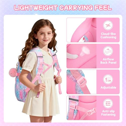 Girls Backpack,School Bag for Kids,Primary,Elementary,teen ages 6-15 Girls Bookbag,Students Kawaii Backpack Pink mermaid - color: Pink Mermaid