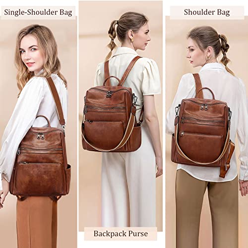 AGLOD Leather Backpack Purse for Women Designer Ladies Shoulder Bag Fashion Faux Work Travel Handbags - color: Dark Brown