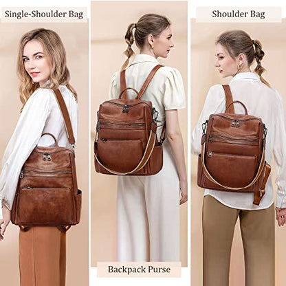 AGLOD Leather Backpack Purse for Women Designer Ladies Shoulder Bag Fashion Faux Work Travel Handbags - color: Dark Brown