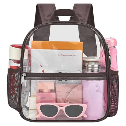 Oraben Clear Backpack Stadium Approved, 12 x 6 x 11 in, Small Transparent Backpack Clear Bag for Concerts, Sports Events, Festivals, Travel, Waterproof PVC, Adjustable Straps - color: Chocolate, style: Enhanced Strap