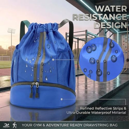Drawstring Backpack with Shoe Compartment,Water Resistant Sports Gym Bag,String Bag for Men Women,Soccer,Basketball - color: Sky Blue