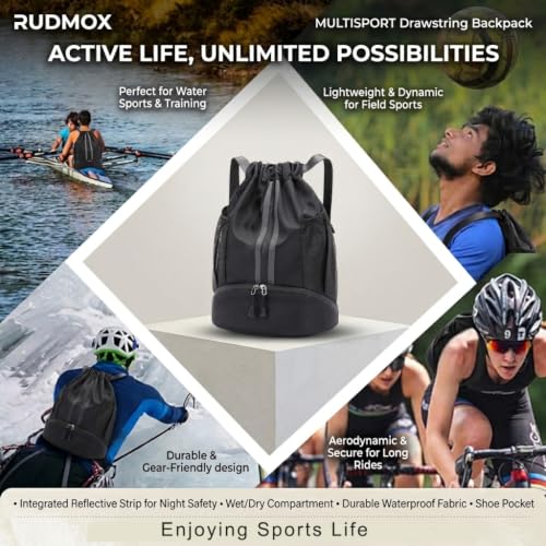 Drawstring Backpack with Shoe Compartment,Water Resistant Sports Gym Bag,String Bag for Men Women,Soccer,Basketball - color: Black
