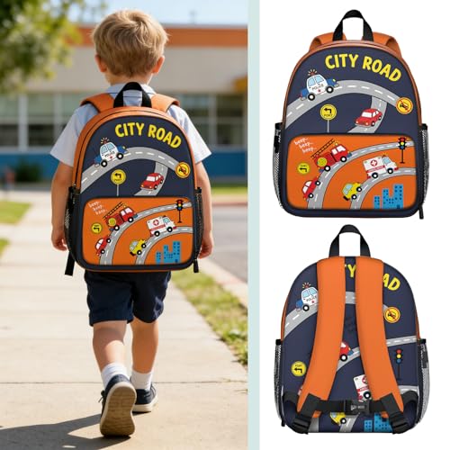 Toddler Backpack for Kids 4-6 – Cute Driving Car Kids Backpack, Fun Preschool Kindergarten Daycare Bag with Padded Straps & Chest Clip, Small Backpack for Kids Travel & Road Trip Gift - color: Cute Driving Car