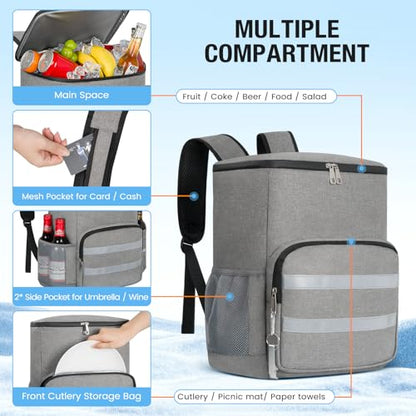 Backpack Cooler - 54 Cans Large Capacity Insulated Leak Proof Backpack for Men & Women, Cooler Bag Picnic Camping Beach Hiking Travel Lunch Backpack - color: Grey, size: 54 Cans