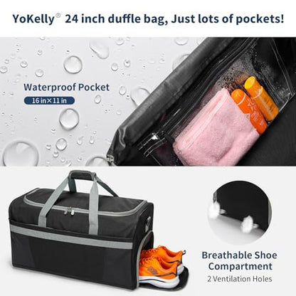 Men's 65L Gym Bag with Wet Pocket and Shoe Compartment- 24"x12.5"x13" Large Sports Duffle Bag for Gym Travel - Black - color: Black