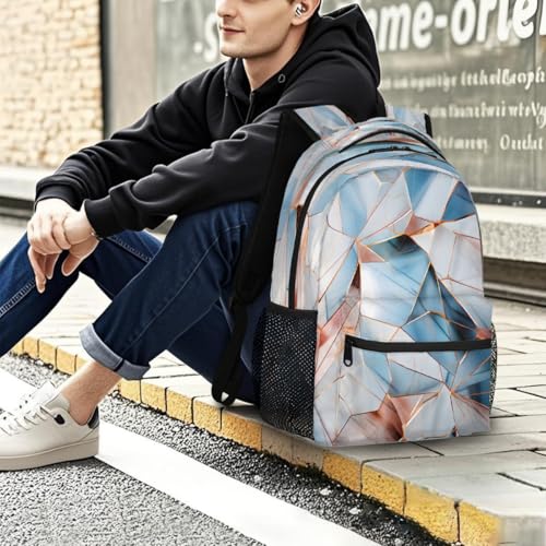 Large Backpack with 15.6 Inch Laptop Compartment, Abstract Blue Pink Marble Geo Adult Backpack for Work, Travel & School College Boys Girls - color: Abstract Blue Pink Marble Geo