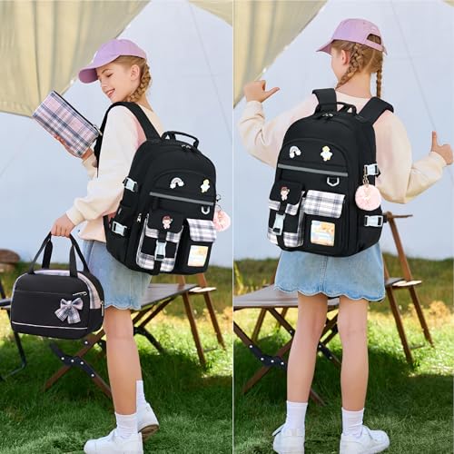 Backpack for Girls, 15.6 Inch Laptop School Bag Kids Kindergarten Elementary College Backpacks Large Bookbags for Teen Girl Women Students Casual Travel Daypacks (Black) - color: Black