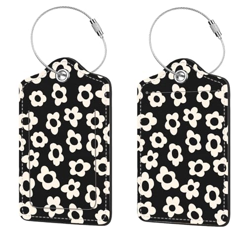 2 Pcs Luggage Tags for Suitcase, Cute Unique PU Leather Travel Bag Tag with Privacy Cover ID Label Address Card and Durable Metal Ring Suitable for Men Women Children Backpack,White Flowers - color: White Flowers
