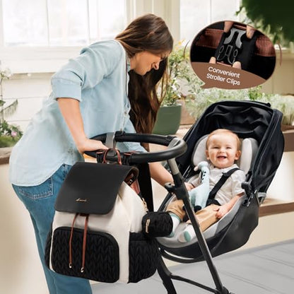 LOVEVOOK Diaper Bag Backpack, Small Baby Bag, Cute Baby Diaper Bag, Stylish Water-Resistant Travel Baby Bag for Mom, Baby Backpack with Changing Pad, Stroller Straps -Black Beige - color: Black Beige