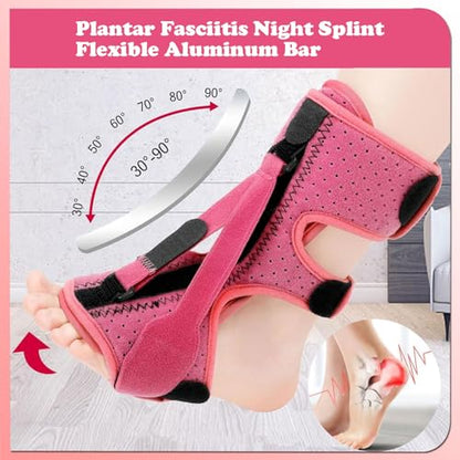 Plantar Fasciitis Night Splint with Massage Ball, Arch Pads & Socks, Adjustable Foot Brace for Achilles Tendonitis, Heel Spur, Foot Drop Relief – Lightweight Night Splint for Men and Women - color: Black