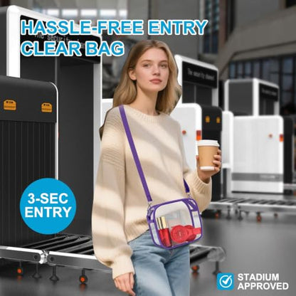 Clear Bag for Stadium Events, Clear Messenger Wallets with Adjustable Strap - color: Purple, size: Small
