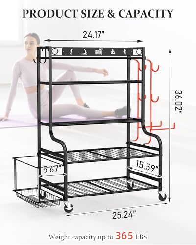 Mythinglogic Weight Rack for Dumbbells, Home Gym Storage for Yoga Mat Dumbbells Kettlebells and Strength Training Equipment, Dumbbell Rack with Wheels and Hanging Hooks - color: New Black