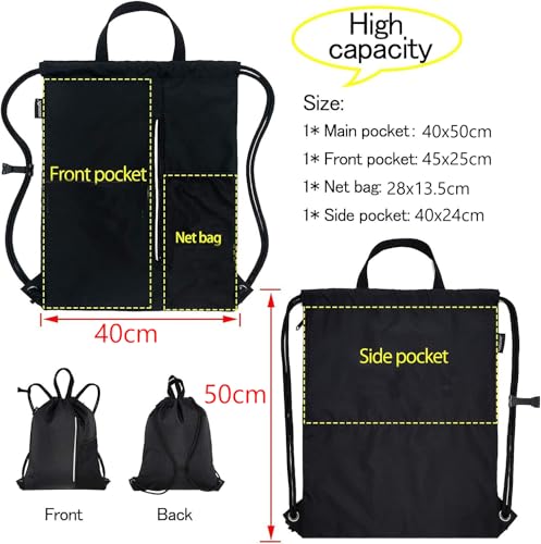 HOLYLUCK Drawstring Backpack Gym Bag For Men Women, String Beach Swim Sports Backpack - color: Black-1, style: Standard Drawstring