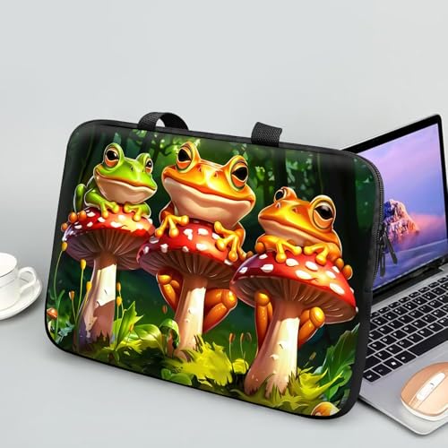 14 15 15.4 15.6 inch Laptop Handle Bag Computer Bag, Pouch Holder Notebook Sleeve Cover Soft Case Compatible for Dell,Lenovo,Toshiba HP, Asus Notebook-Cute Frog on The Mushroom - color: Cute Frog on the Mushroom