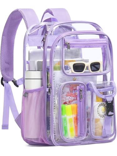 Double-Layer Clear Backpack Heavy Duty, 17 Inch Large Clear Bookbag, Transparent See Through Backpack For School, Work, College, Travel, Sport- Light Purple - color: 1# Purple, style: Pro Series (Double Layer)