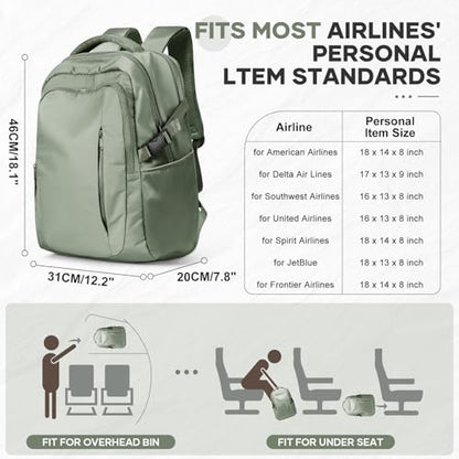 suwasp Large Travel Backpack for Women Men Mochila Airline Approved Carry On Personal Item Backpack Bag Frontier Airlines Personal Item Travel Bag Flight Approved Luggage Backpack - Green - color: Grey Green, size: Large