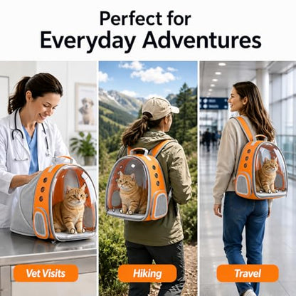 Expandable Cat Carrier Backpack with Bubble Window, Orange - color: Orange
