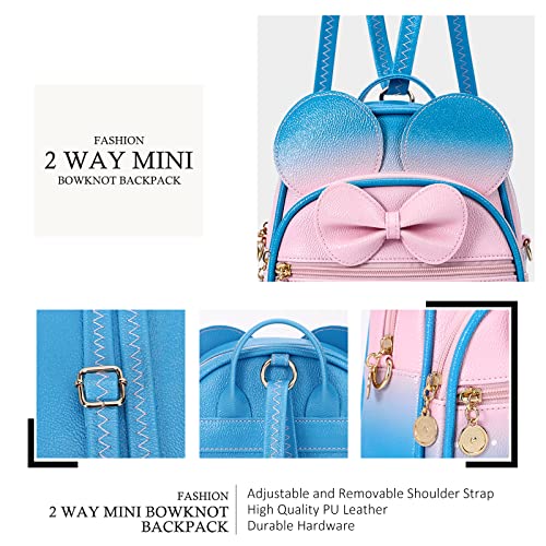 KL928 Girls Mini Backpack Bowknot Polka Dot Cute Small Daypacks Convertible Shoulder Bag Purse for Women - color: Pink#blue