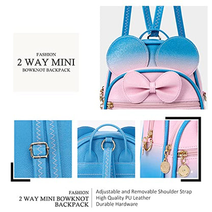 KL928 Girls Mini Backpack Bowknot Polka Dot Cute Small Daypacks Convertible Shoulder Bag Purse for Women - color: Pink#blue