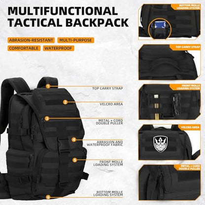 50L Military Tactical Backpack 3 Day Assault Pack Molle Daypack Hiking Backpack for Men and Women - color: Black 1