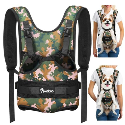 Pawaboo Pet Dog Front Carrier Backpacks, Legs Out Pet Carrier Backpack for Dogs, Adjustable Easy-fit Dog Chest Carriers for Small Medium Dogs Hands Free for Travel Hiking Cycling Camping, M, Camo - color: AA-Camo, style: Medium (Pack of 1)
