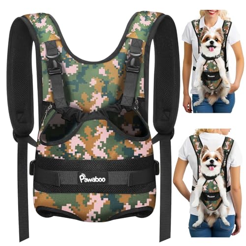 Pawaboo Pet Dog Front Carrier Backpacks, Legs Out Pet Carrier Backpack for Dogs, Adjustable Easy-fit Dog Chest Carriers for Small Medium Dogs Hands Free for Travel Hiking Cycling Camping, M, Camo - color: AA-Camo, style: Medium (Pack of 1)