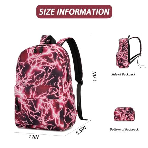 mezhsa Boy School Backpack Elementary Middle Lightning Bookbag Laptop Teenager Waterproof Lightweight 17 Inches (3Red) - color: 3red