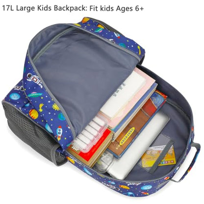 FlowFly Kids Backpack for Toddler Boys Girls, Simple Lightweight Bookbag for Daycare Kindergarten Elementary School Travel, Small Modern Bag (Large, Astronaut) - color: Astronaut, style: Kids Large: 17l